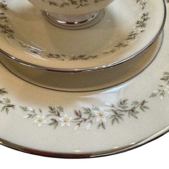 Lenox Brookdale China Set - Cup Saucer & Dinner Plate - Floral Design With Plati - Picture 2 of 13